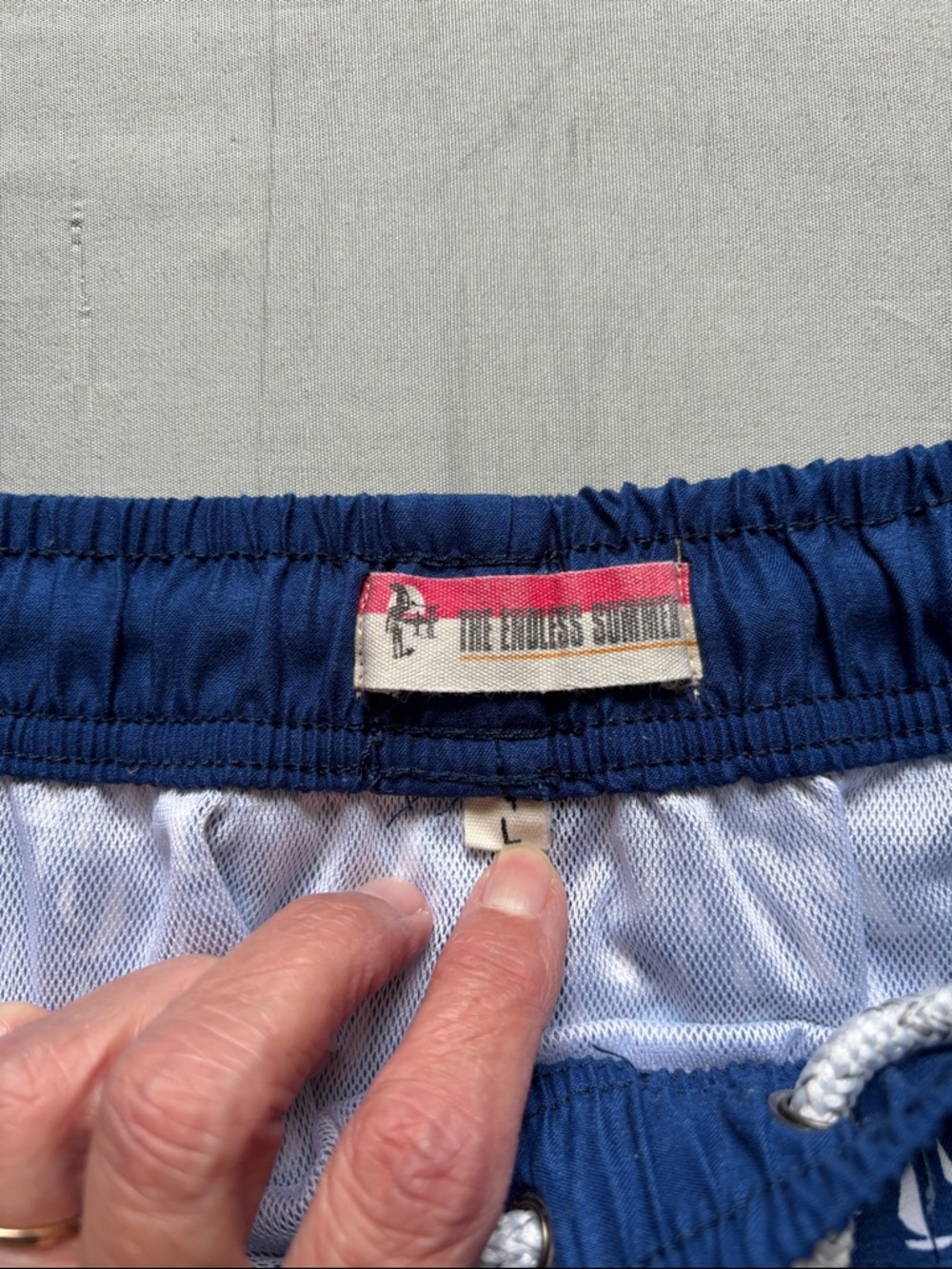 Men's Blue Patterned Swim Trunks with Drawstring - Picture 2 of 4